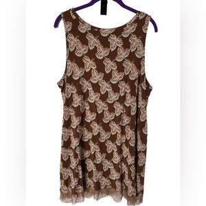 LOGO by Lori Goldstein Tank Tunic Leaf Print Lagenlook Lace Hem Sz XL